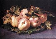 FIGINO, Giovanni Ambrogio Metal Plate with Peaches and Vine Leaves oil painting reproduction